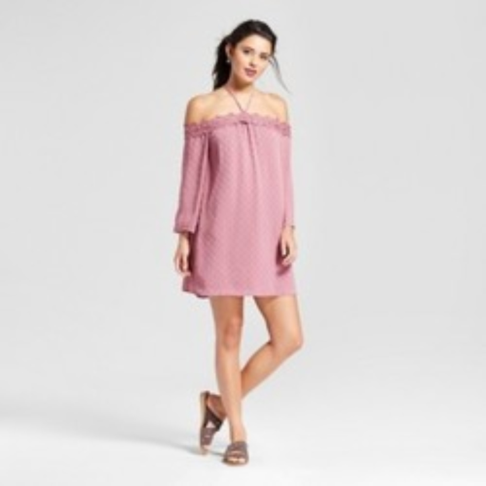 Xhilaration Women's Swiss Dot Y-Neck Shift Dress